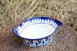 [PK0363-HM-TBW-026382] Blue Pottery Leaf Design Serving Bowl