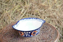 [PK0363-HM-TBW-026383] Blue Pottery Leaf Design Serving Bowl