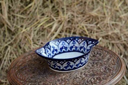 [PK0363-HM-TBW-026384] Blue Pottery Leaf Design Serving Bowl